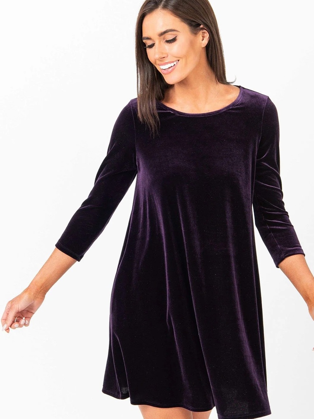 Agnes & Dora Velvet Swing Tunic Dress - Deep Purple